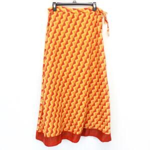 Westside Vtg Geometric Orange Light Tie Waist Ethnic Style Cotton Skirt Small